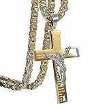 OIDEA Herren Halskette mit Kreuz Bibel Gebet Anhänger, Vintage Biker Edelstahl Jesus Kruzifix Anhänger mit Königskette Ketten 55cm, Schwarz Silber Relogiös Kette Geschenk für Männer