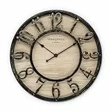 K&L Wall Art große Vintage Wanduhr industrielle Landhaus Wanduhren Holz-Metalloptik ohne Tickgeräusch lautlose Uhr (Farmhouse Clock, Ø 30cm)