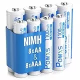 POWXS AA und AAA Akku Set - 8 Stück NI-MH wiederaufladbare Batterien, Super Hohe Kapazität 2800mAh Mignon AA x 4 & 1100mAh Micro AAA x 4 Akkus Kein Memory Effekt, Vorgeladen und Einsatzbereit Accu