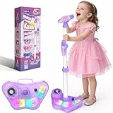 Karaoke Maschine Kinder mit 2 Bluetooth Mikrofon und Verstellbarer Mikrofon Ständer, Geschenk Spielzeug Mädchen 3-12 Jahre Karaoke Mikrofon Ostergeschenke Kinder mit 5 Toneffekten & LED-Lichtern