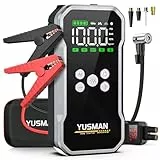 YUSMAN Starthilfe Powerbank mit Kompressor | 7000A Auto Starthilfe für alle Benzinmotoren & 7L Diesel | 160PSI Luftpumpe mit LCD & Multifunktions-Taschenlampe