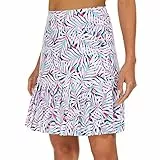 M MOTEEPI Tennisrock Damen Hosenrock Skirts Skort 19' Knielang Ruffle Saum Rock mit Hose Drunter Rock Damen Fahrradrock Golfrock Hohe Taille mit 3 Taschen Rosa Blatt XL