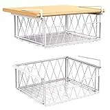 Bomclap Unterregal Aufbewahrungskorb, 2 Stück Hängekorb Regal aus Metall, Unter Schrank Lagerung Organizer, Hängender Aufbewahrungskörbe für Küche, Speisekammer, Büro, Schreibtisch, Bücherregal, Weiß