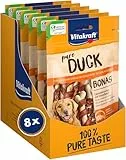 Vitakraft Pure Duck Bonas, Hundeleckerli, Calciumknochen mit Entenfleisch, Hunde Trainingsleckerli, ohne Zusatz von Zucker (8x 80g)