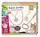 Lena 42834 - Eco Bastelset Natur-Juwelen, Schmuckbastel Set mit 2 Armbändern mit Perlen, 2 Ketten mit Anhänger und 3 Schlüsselanhänger, Begleitheft Plant my Tree, Papierbasteln für Kinder ab 8 Jahren