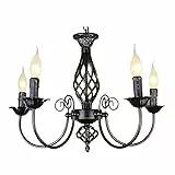 CLEADONG Kronleuchter Schwarz Kronleuchter Vintage Metall Chandelier 5 Xe14 Vintage Hängeleuchte Klassische Pendelleuchte Für Schlafzimmer Bauernhaus Küche Halle 54 * 70cm (Birne Nicht Enthalten)