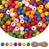 TOAOB 500 Stück Natürliche Runde Bunte Holzperlen Set 10 mm Runde Holzperle Basteln mit Loch für DIY Schmuck Herstellung
