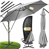 KESSER® Sonnenschirm Ø 300 cm, Ampelschirm mit Kurbel, für Balkon, Terrasse & Garten, Sonnenschutz, Gestell & Ständer aus Alu, UV-Schutz, wasserdicht + Windfest, 360° Funktion + Schutzhülle, Hellgrau
