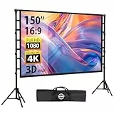 Beamer Leinwand mit Stativ 150 Zoll - LEORFI Projektor Leinwand Outdoor Tragbar, Indoor HD 16:9 Front Rück, Projektionswand mit Tragetasche, Höhenverstellbar, für Camping und Heimkino