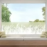 dktie Fensterfolie Blickdicht Sichtschutzfolie Fenster Milchglasfolie Pflanzen und Gras Statische Aufkleber ohne Klebstoff Wiederverwendbar Geeignet für Wohnzimmer, Schlafzimmer, Küche 44.5x200cm