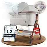 KUNU® Babybett - Beistellbett Baby mit Rollen für Boxspringbett - 3 in 1 rollbares Baby Bett Reise Babywiege - Stubenwagen mit Wiegefunktion & höhenverstellbar - Sicheres Reisebett inkl Reisetasche