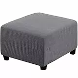 RIRWICM Quadratische Hussen für Sitzhocker (Ottomanen) – elastisch, abnehmbar, aus dickem Jacquard-Gewebe, waschbar; weicher Schutzbezug mit Gummizug am Saum(Dunkelgrau)