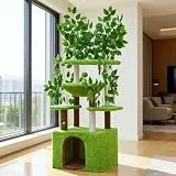 Woochpet 152 cm Katzenbaum mit Blättern zum Klettern, Verstecken und Schlafen, inklusive Hängematte, Kratzbaum und großem Katzenhaus