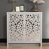 Galano Norwich Sideboard mit 2 Türen – modernes lasergeschnittenes Design mit Acrylspiegel – Aufbewahrungsschrank für Wohnzimmer, Schlafzimmer oder Küche – Eiche Dusty Grey