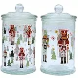 Dekohelden24 Aromadose, Frischhaltedose, Glasbehälter mit Weihnachtsmotiv, Keksdose mit Nussknacker Motiv aus Glas, H/Ø: 19 x 10 cm, Fassungsvermögen 600ml pro Glas, Lieferumfang 2 Vorratsgläser.