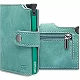 BEWMER v2 Kartenetui mit RFID-Schutz & Anti-Cloning - Damen & Herren Geldbörse mit Münzfach & Platz für 9 Kreditkarten | Kunstleder Portemonnaie Herren & Damen mit Clipverschluss | Türkis-Grün