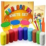 Veganes Knete Set für Kinder ab 1 Jahr - [10 Farben, 5 Werkzeuge, 10 Anleitungen] - Extraweiche & ungiftige Kinderknete - Kreatives Spielzeug für Mädchen & Jungen - Fördert Feinmotorik & Kreativität