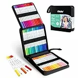 Ohuhu Filzstifte Paper-Friendly, 60 Farben Marker auf Wasserbasis, Doppelspitzige Filzstifte Set für Erwachsene, Anfänger, Kalligraphie Skizze Journal, Geruchlos & Nicht Blutend, Pupe-Serie
