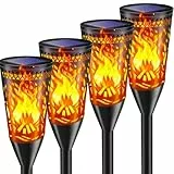 FIFlying Solarlampen für Außen Garten, 2 Lichtmodi Solar Gartenfackeln mit Realistischem Flammeneffekt,IP65 Wasserdicht Solarfackeln für Draußen,Weg,Terrasse, Camping, Rasendeko-4 Stück