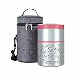 Lille Home Vakuum Isoliertes stapelbares Edelstahl Thermal Mittagessen/Snackbox, 2-stufige Bento/Lebensmittelbehälter mit Lunchbag, 946 ml isoliertes Lebensmittelglas (Rosa)