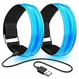 lanpard Led Armband Aufladbar, 2 STK Leuchtarmband USB Reflektorband Reflective Band Led Armbänder Leuchtband Kinder Reflektorbänder für Joggen Laufen Sport (Blau)