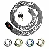 MOSSNDAR Fahrradschloss Hohe Sicherheit, 8mm 1170g 99cm, Fahrradschloss mit Schlüssel,Kettenschloss mit 100% Strickmuster Abdeckung,360° Drehbarer Bike Lock Kopf mit Wasserdichter Deckel(grau)