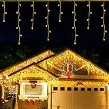 LEDYA Lichterkette Außen, 14M 360led Eisregen Lichterkette Außen Warmweiß, Lichterkette Weihnachten Eisregen Außen, Weihnachtsdeko Aussen 8 Modi für Kinderzimmer Fenster Balkon Garten Garage