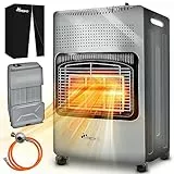 TRESKO 4200 Watt Gasheizung inkl. Gasdruckregler Gasschlauch + Abdeckung | Gasheizer Gasofen Gasheizofen mit 3 Stufen | Infrarot Gasheizgerät (Grau)