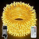 CNMTCCO LED Lichterkette außen, 20m 200LED Lichterketten innen warmweiß, 8 Modi Lichterkette Lang mit Timer Fernbedienung, IP44 Wasserdicht lichterkette für Weihnachten Party, Hochzeit, Garten (20M)