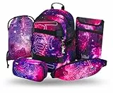 Baagl Schulrucksack Set Mädchen 5 Teilig, Skateboard Rucksack, Schultasche ab 3. Klasse, Grundschule Ranzen mit Brustgurt, Ergonomischer Schulranzen, 25 l (Galaxy)