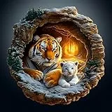 WOODBESTS Holzpuzzle Erwachsene, 3D Tiger Familie Holzpuzzle, Unregelmäßige einzigartige Puzzle, Schöne Geschenke für Puzzle-Liebhaber (34 * 33.8cm 290 Stück)