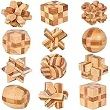 Holzsammlung 12 Stück Knobelspiele Holz, Geschicklichkeitsspiel Holz, Logikspiele IQ Spiele Geduldspiel Knobelspiele, 3D Mini Puzzle Denkspiele Spielzeug Geschenk Set für Erwachsene & Kinder, 4.5cm