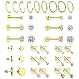 OIDEA Unisex Ohrringe Set Edelstahl: Gold 36 Stück Nase Ring Septum Basis Ohrstecker Creolen Schmuckset Geschenk für Männer Frauen Mädchen Junge