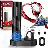 Korkenzieher Elektrisch, Hotec Weinflaschenöffner Set, Automatischer Flaschenöffner, Geschenkidee Weinflaschenöffner, Korkenzieher Wein mit Kapselschneider, USB-Kabel, Ausgießer, Vakuumstopfen