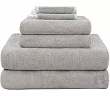 KinHwa Handtuch-Set Premium 100% Mikrofaser 2 Badetücher 76x152cm + 2 Handtücher 40x76cm + 2 Make-up-Entferner Tücher 15x30cm - weich und saugstark 6 Pack Hellgrau