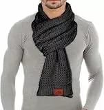 Loowoko Schal Herren Damen winter, Klassische waffel strickschal, Langschal mit Echt-Leder Veredelung, Geschenk für Mann und Vater