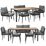 Swing&Harmonie® Gartenmöbel Lounge-Set „Sienna“ – Sitzgruppe mit Tisch, Sofa, Sesseln & Stühlen – wetterfest – Seilgeflecht – WPC-Tischplatte – Outdoor Essgruppe (anthrazit/grau, 6 Personen XL)