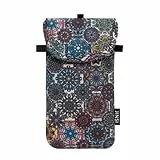 DOB SECHS Handysocke, Nylon-Handytasche mit 2 Karabinern, Umhängeband und Handschlaufe, zum Wandern und Reisen, passend für Handys bis zu 17,5 cm, Mandala