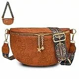 AUNGKWANG Bauchtasche Damen Leder, Bauchtasche Damen Braun mit Verstellbarer Schultergurt, Crossbody Bag, Umhängetasche, Stylische Hüfttasche, Handtasche, Frauen
