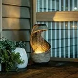 Sunlinua S-förmiger Zimmerbrunnen Wasserfall mit LED-Beleuchtung – moderner Springbrunnen mit elektrischem Regen-Wasserfall, für Wohnzimmer, Büro, Balkon und Garten, 50 × 26 × 26 cm | Weiß