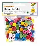 folia 2298 - Bunte eckige Holzperlen, mehr als 85 Stück, bunt sortiert, mit 2 Schnüren zum Erstellen farbenfroher Ketten und Armbänder