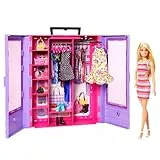Barbie Ultimate Closet, Kleiderschrank mit über 15 Kleidern und Accessoires, Set zum Aufklappen, inkl. 1 Puppe, Geschenk für Kinder, Spielzeug ab 3 Jahre, HJL66