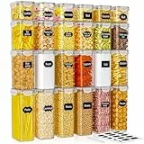 PurKeep Set mit 24 luftdichten Vorratsdosen & Kühlschrank-Organizer, BPA-frei, Küchenaufbewahrungsbehälter für Müsli, Mehl, Zucker, Körner & Backzubehör, 42 Liter großes Volumen inkl. 24 Etiketten