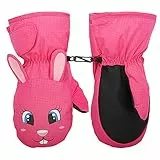 MoKo Kinder Skihandschuhe, Winddicht Wasserdicht Winterhandschue Warm Fäustlinge Sport Handschuhe für Skifahren Radfahren Snowboarden Outdoor-Aktivitäten für Jungen Mädchen von 4-6 Jahren - Magenta