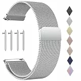 PDSQL Edelstahl Mesh Uhrenarmband, Metall Ersatz Armband Edelstahlarmband mit Magnetverschluss Smartwatch Schnellverschluss Watch Uhren Ersatzband Für Damen Herren (Silber, 20mm)