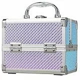 Joligrace Kosmetikkoffer Schminkkoffer, Kosmetik Make up Organizer Koffer Mit Schlüssel und Spiegel Verschließbar Multikoffer, Makeup Koffer, Schimmernd Blaue