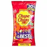 Chupa Chups The Best of Lollipop, Beutel enthält 120 Lollis in 5 Geschmacksrichtungen Cola, Erdbeere, Kirsch, Apfel, geeignet für Geburtstag