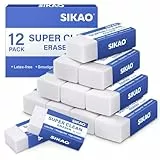 Radiergummis Sikao 12 StüCk Bleistift Radiergummi Kinder, Radierer WeißE Bulk, Kunst Radiergummi Weich FüR Zeichnung Skizzieren, Radiergummis FüR KüNstler, BüRo Schule Essentials, Eraser