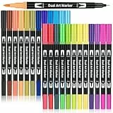 Maqhpu 24 Farben Filzstifte, Weihnachtsgeschenke für Kinder, Dual Brush Pen Feine Spitze & Pinsel Spitze, Geschenke für Mädchen 4-12 jahre, Filzstifte Dicke und Dünne für Erwachsene und Kinder