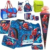 KiddiBex Spiderman Schulranzen Set 13-TLG. - Schultasche Jungen 1. Klasse - Grundschule Ranzen - Ergonomischer Schulrucksack